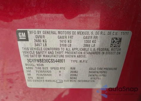 2012 Cadillac Srx Performance Collection из США, поврежденный, VIN 3GYFNBE36CS544861